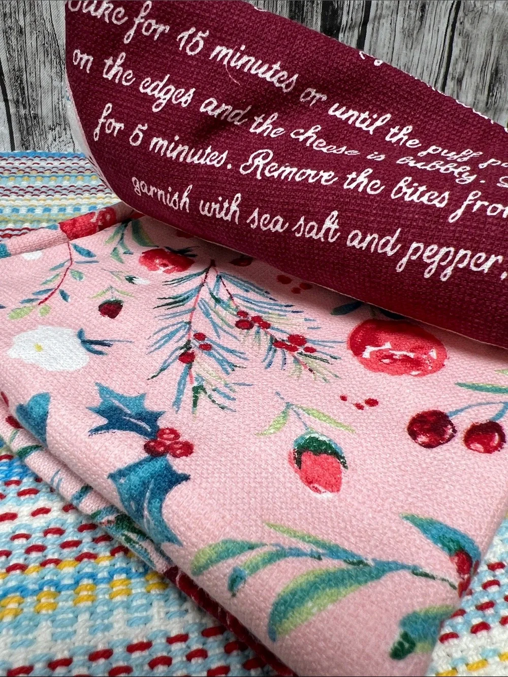 The Pioneer Woman Blue, Teal, Red Floral & Script Kitchen Towels Wishful Winter